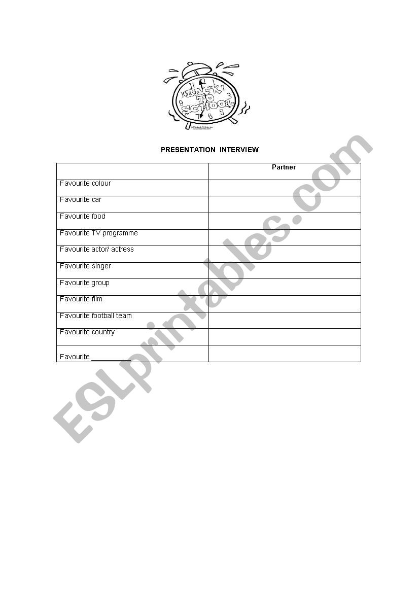 Presentation Interview worksheet