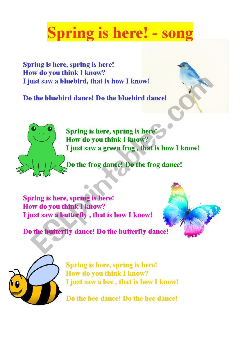 Spring is here -lyrics worksheet