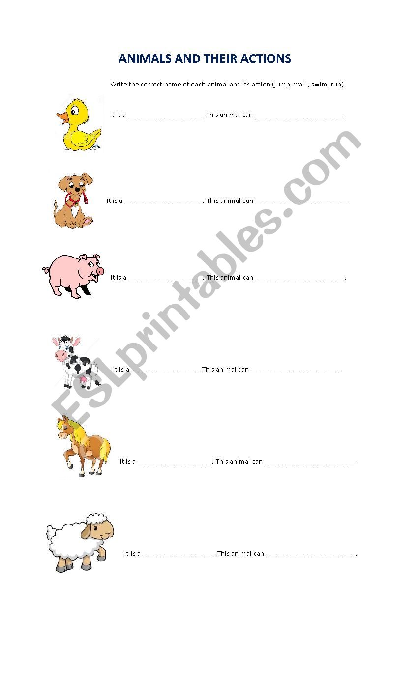 animals and their actions worksheet