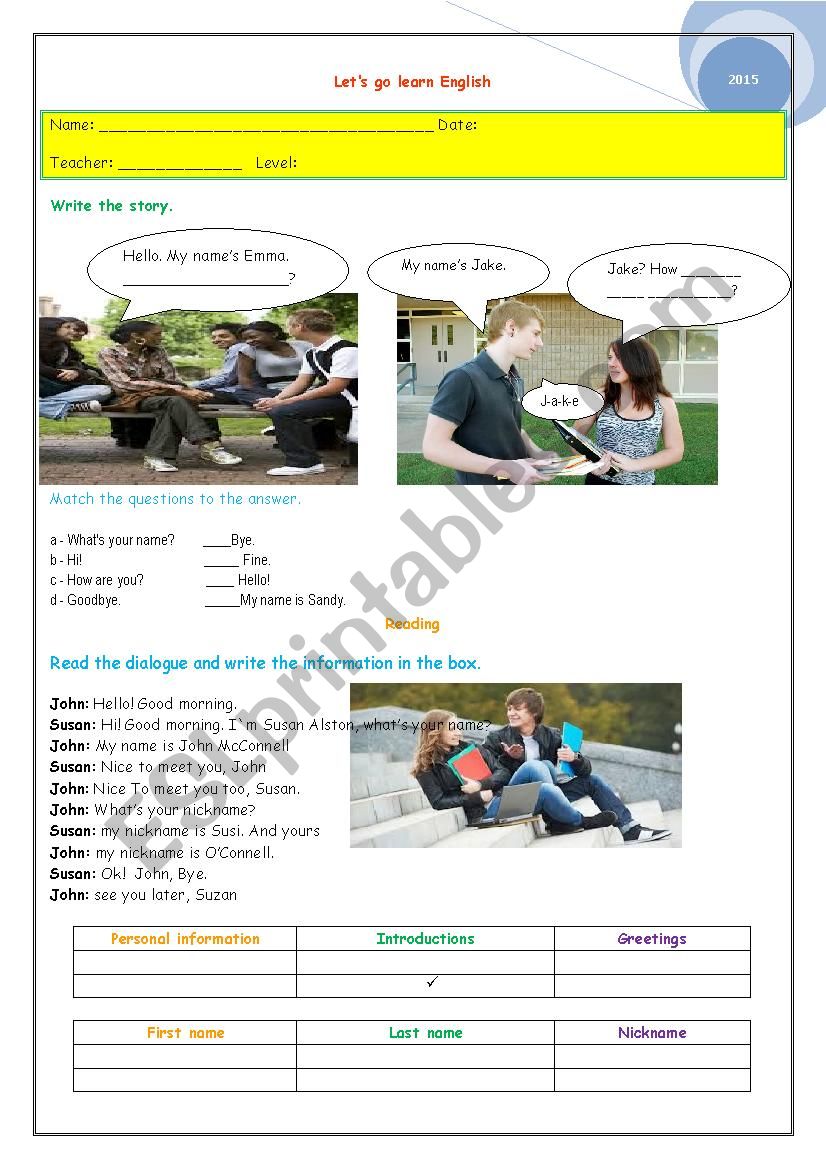 English Exercise worksheet