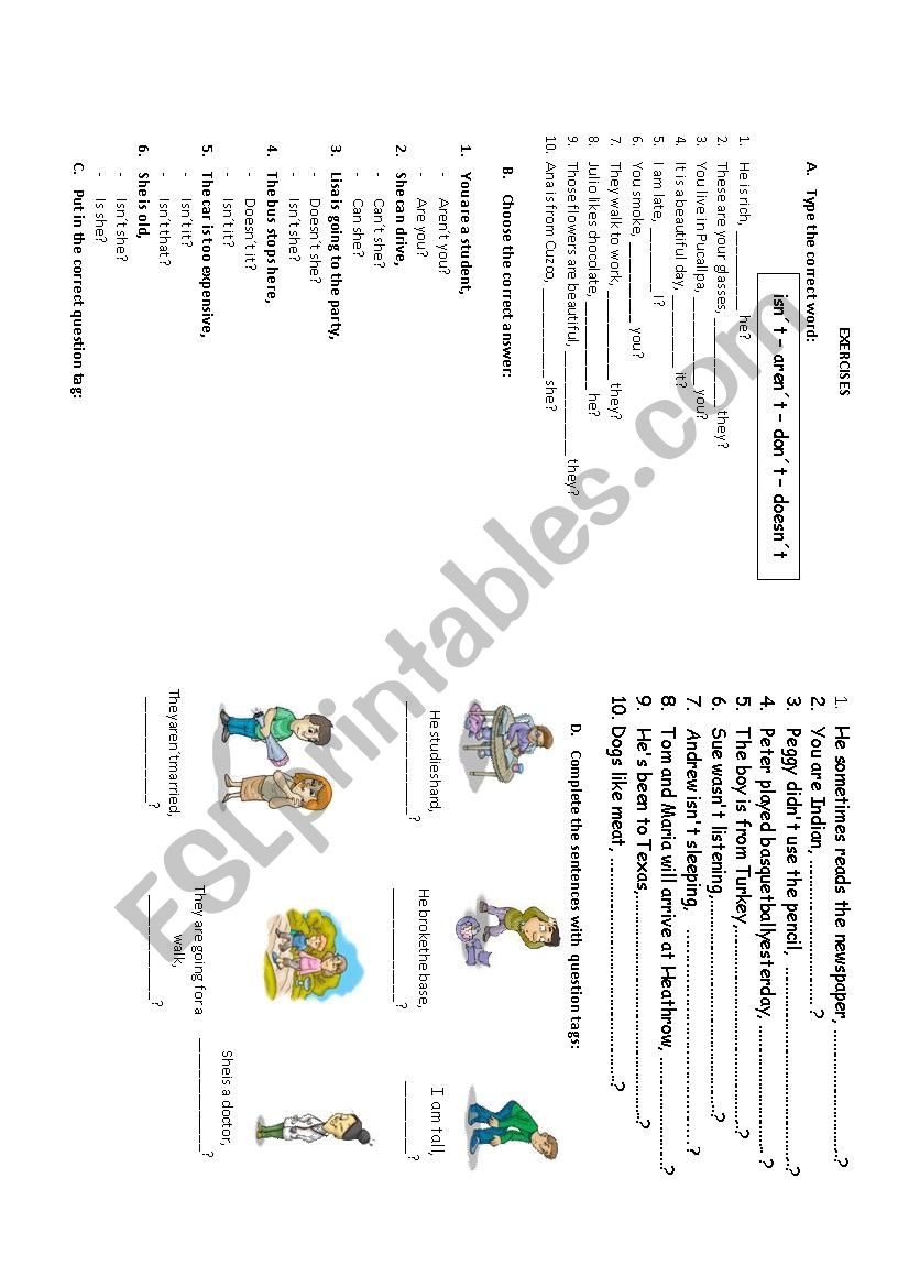 exercises tag questions worksheet