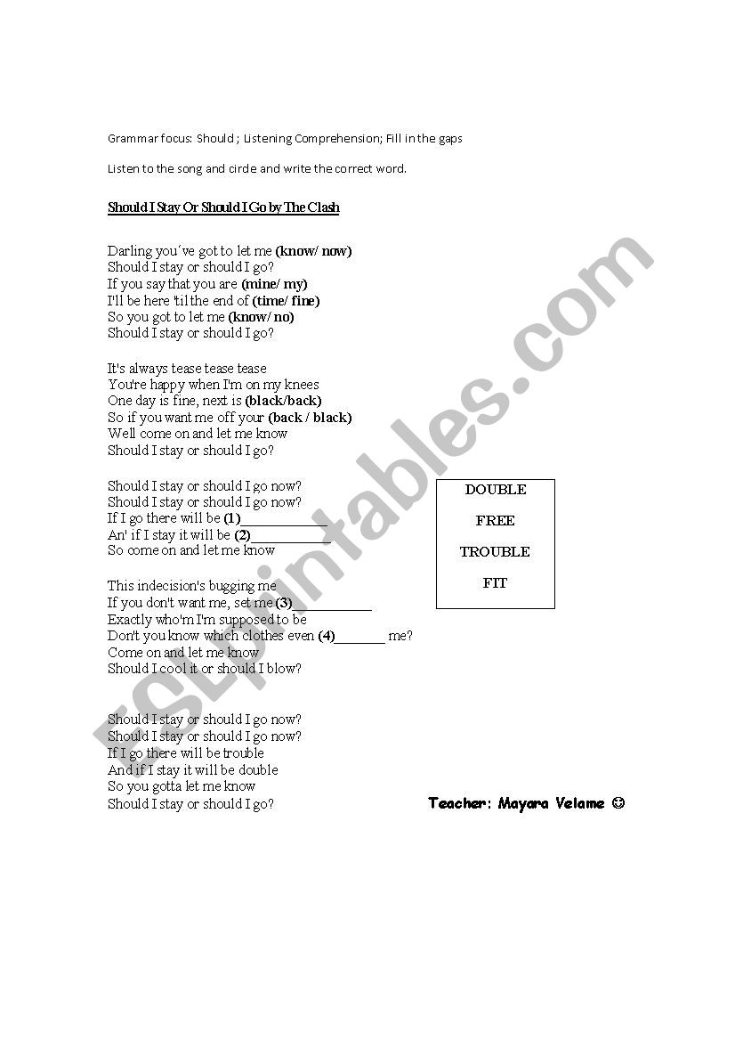 Song Activity - Should I stay or should I go