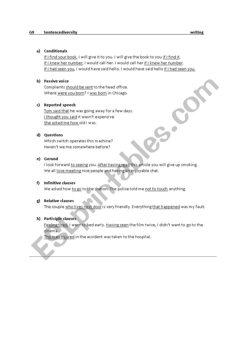 Sentence diversity worksheet