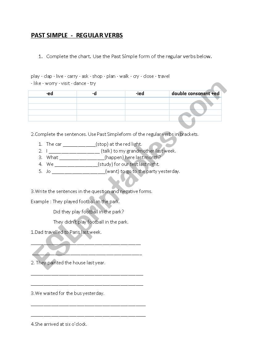 Past Simple- Regular verbs worksheet