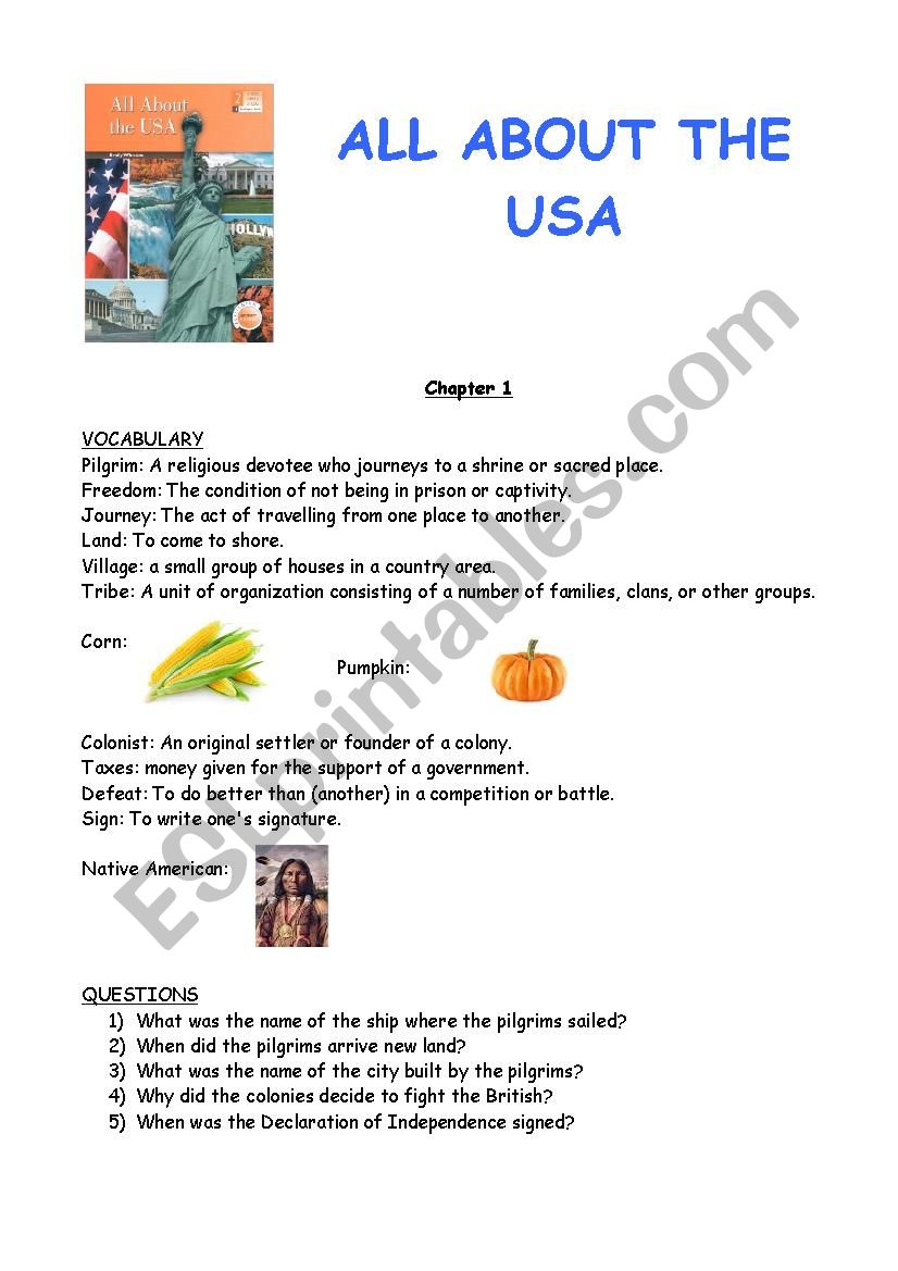 All About the USA Chapter 1 worksheet