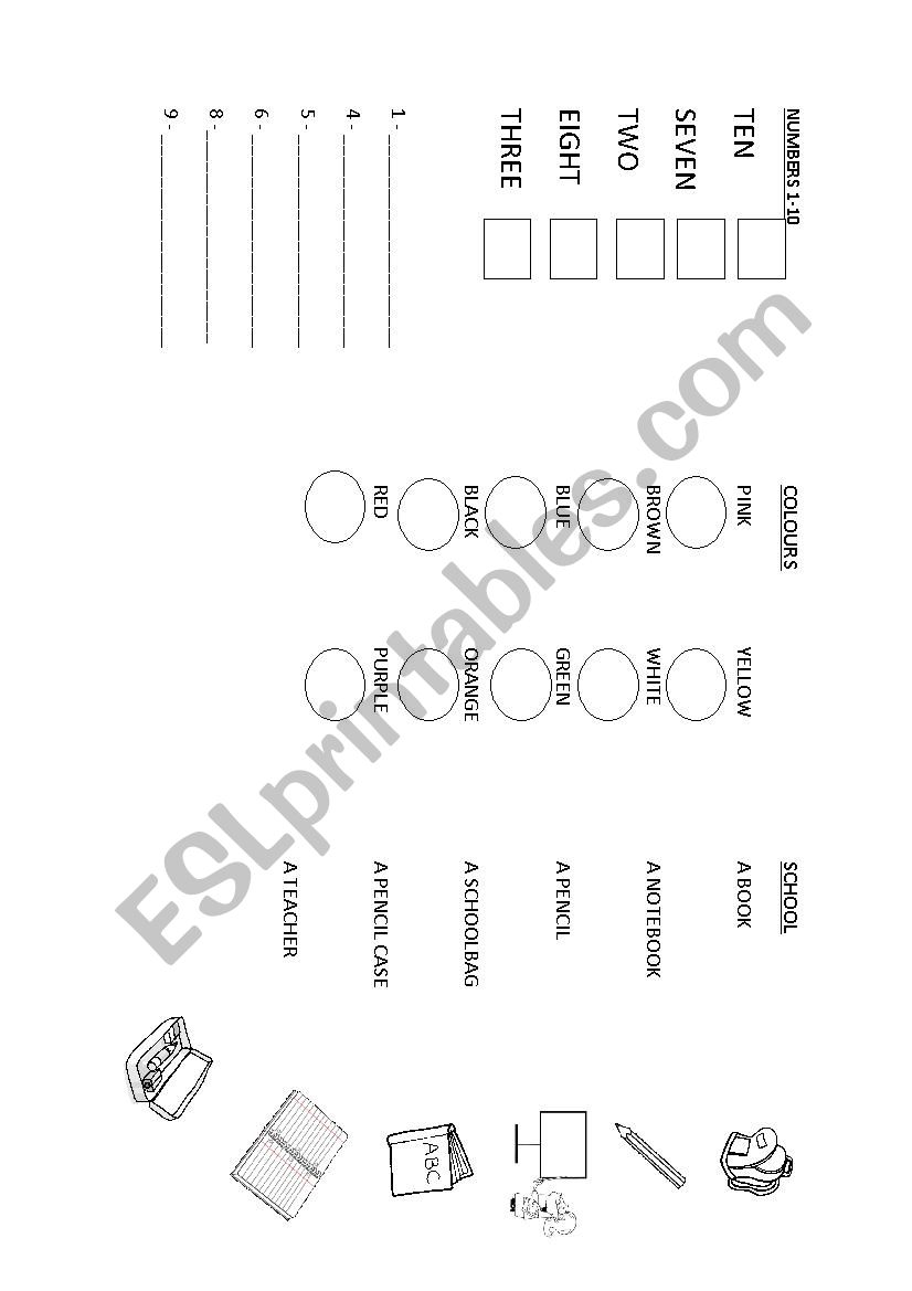 Revision, first words worksheet