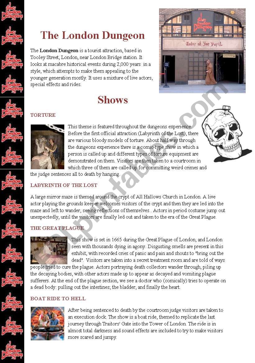 The London Dungeon worksheet