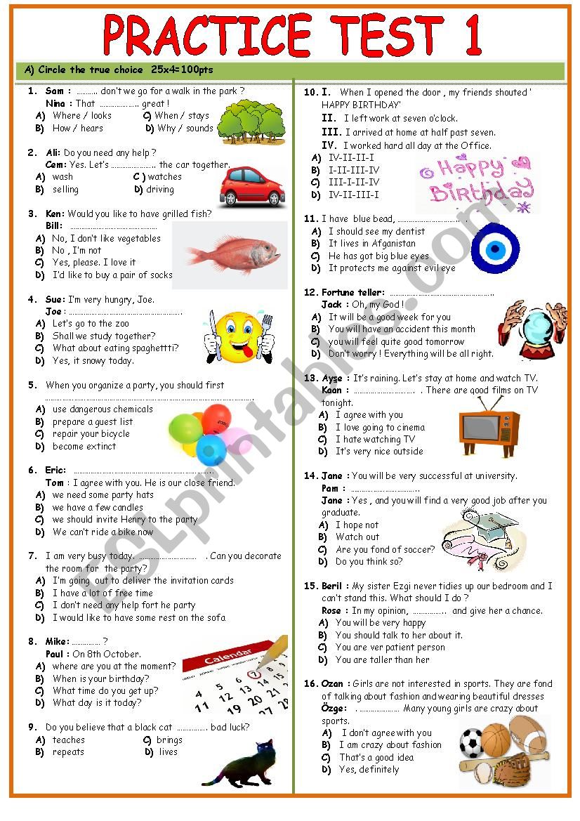 REVISION TEST FOR 7th GRADERS TWO PAGES 25q