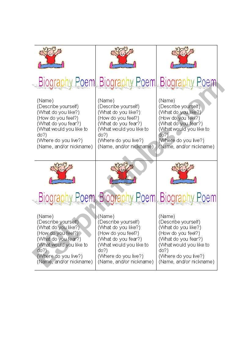 Biography Poem worksheet