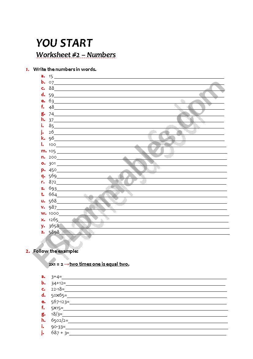 Cardinal Numbers worksheet