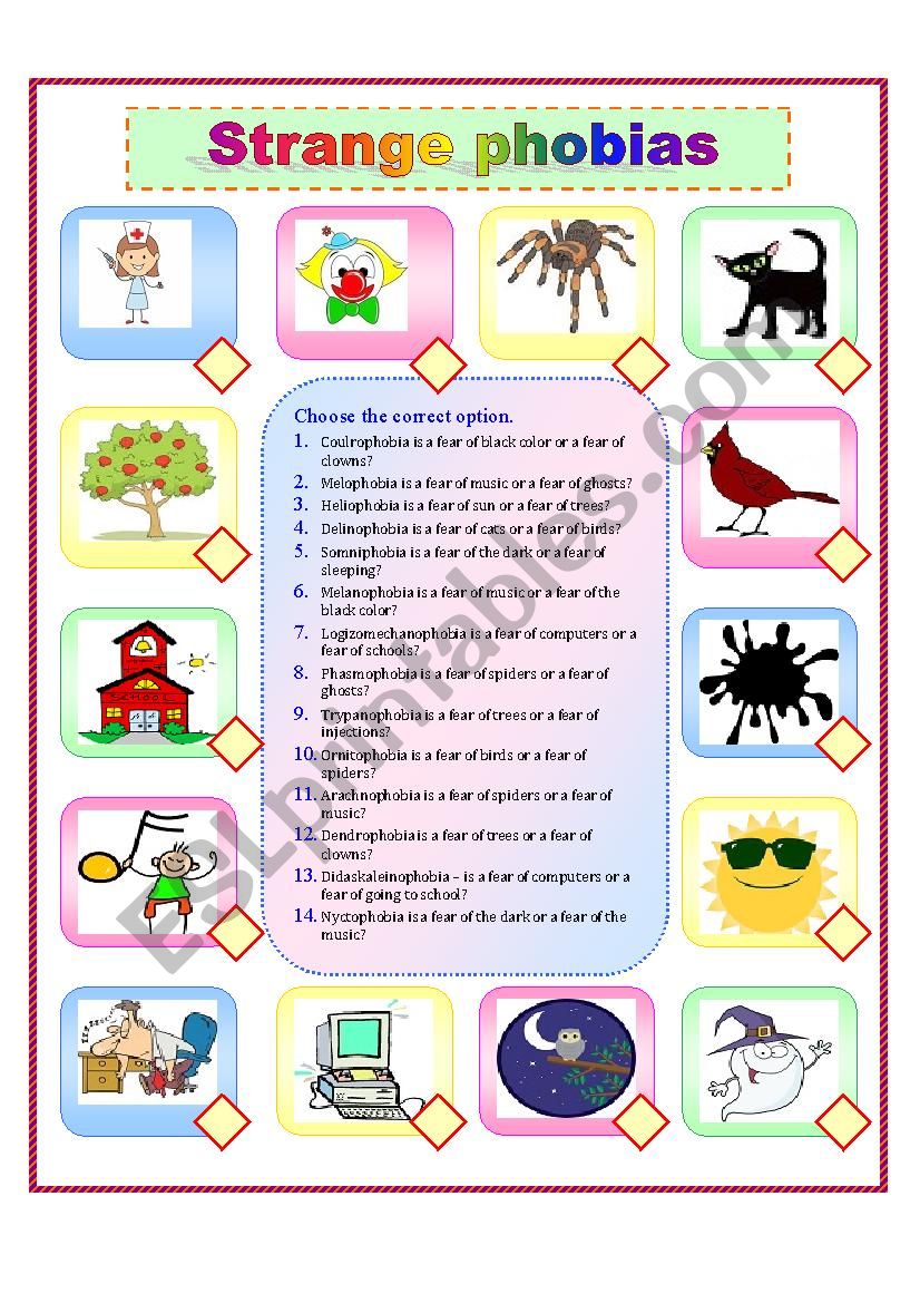 Strange phobias worksheet