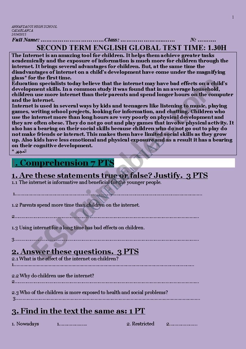 ENGLISH GLOBAL TEST worksheet