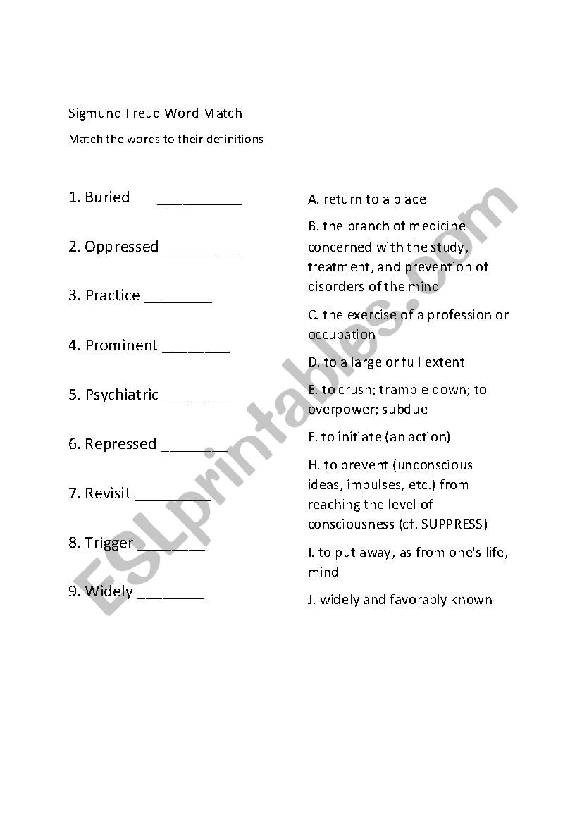 Sigmund Freud Biography Word Match