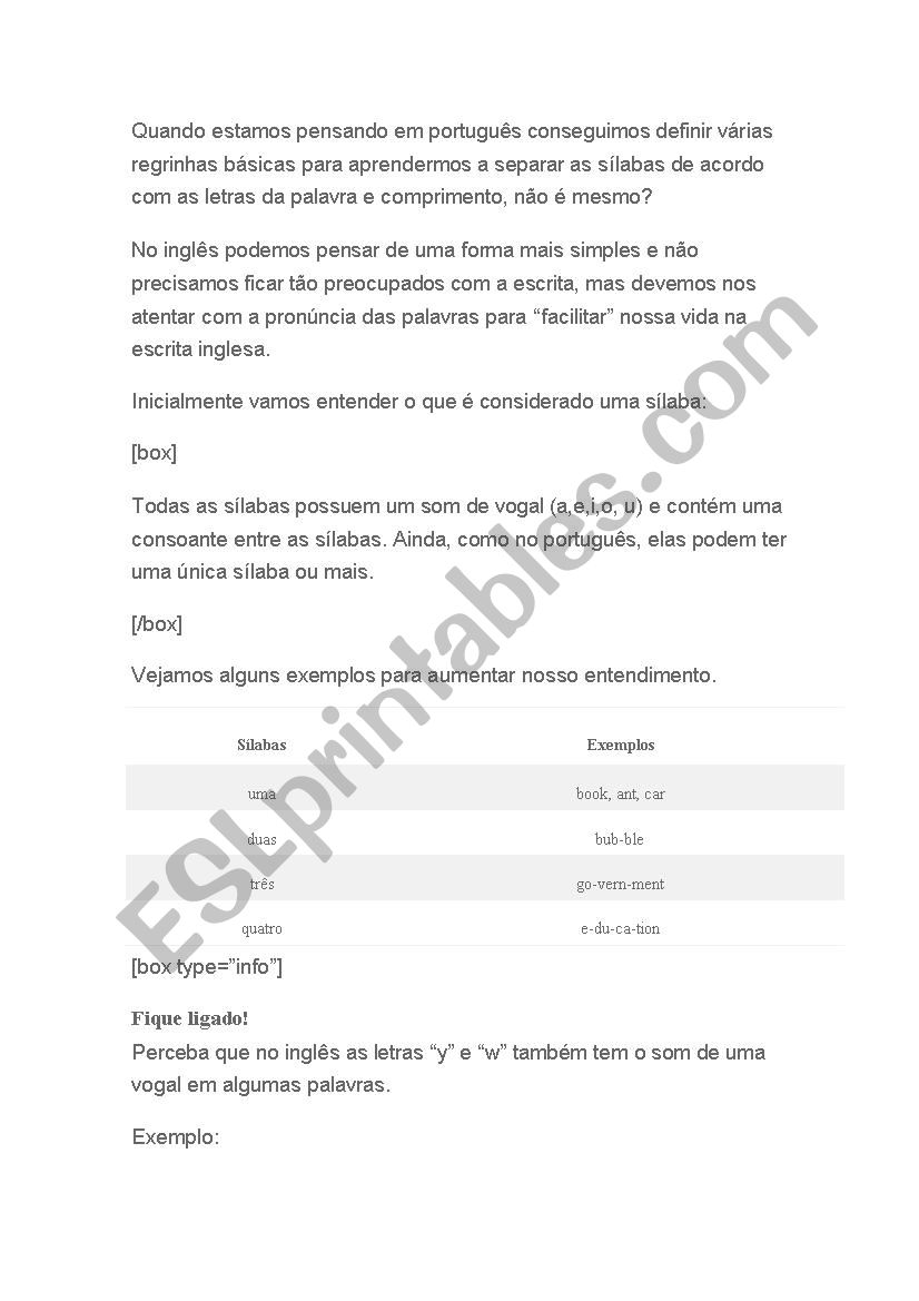 silabas worksheet