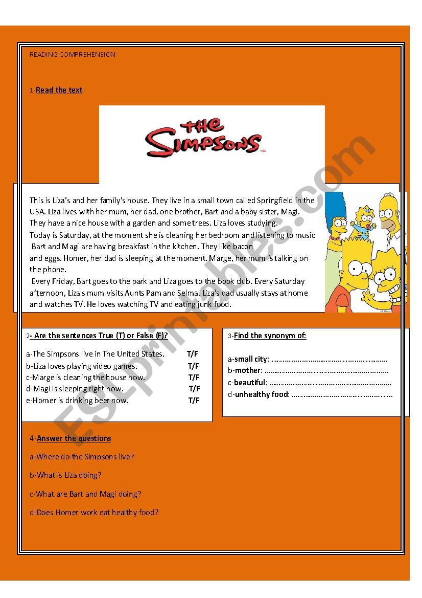 The Simpsons worksheet