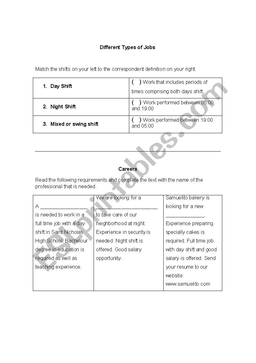 Jobs and careers  worksheet