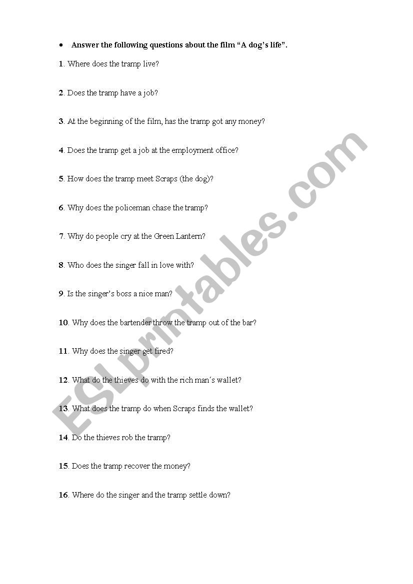 A dog´s life worksheet