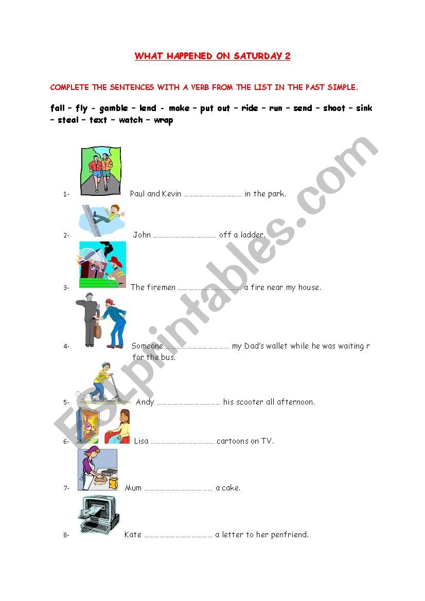 WHAT HAPPENED ON SATURDAY 2 worksheet