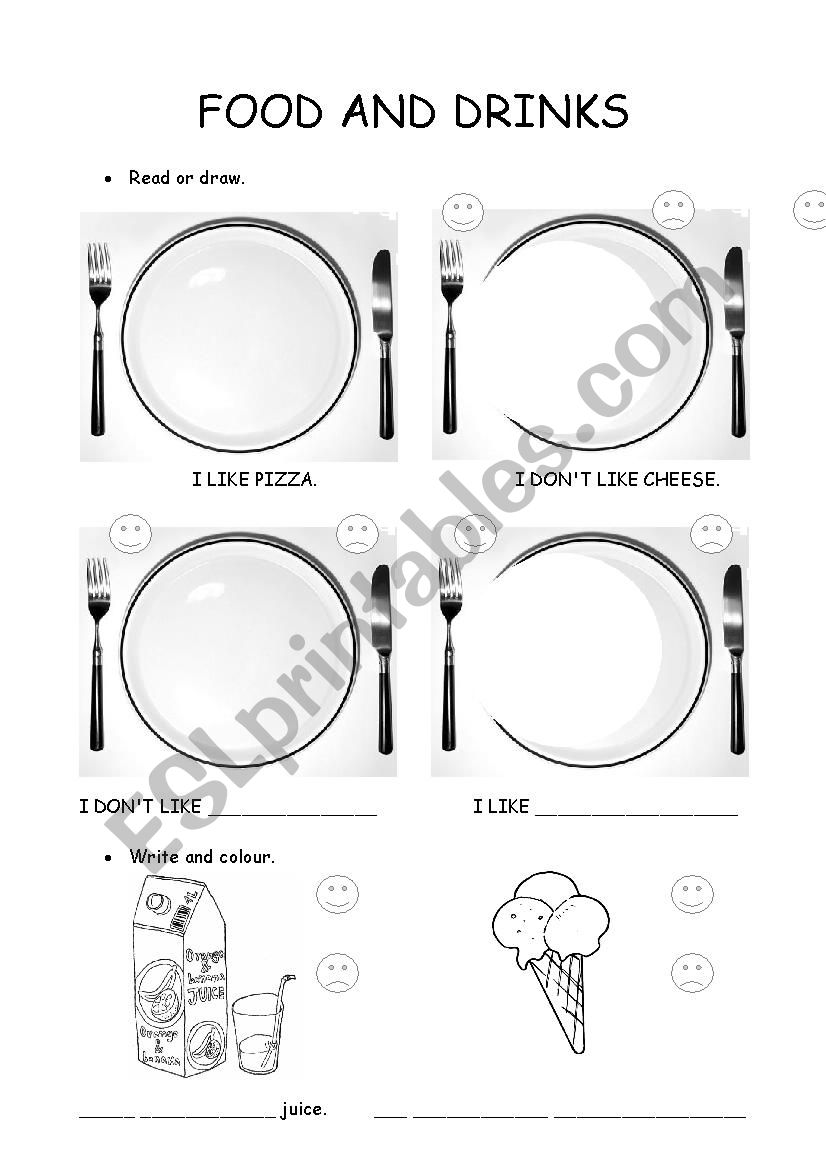 Food and drinks worksheet