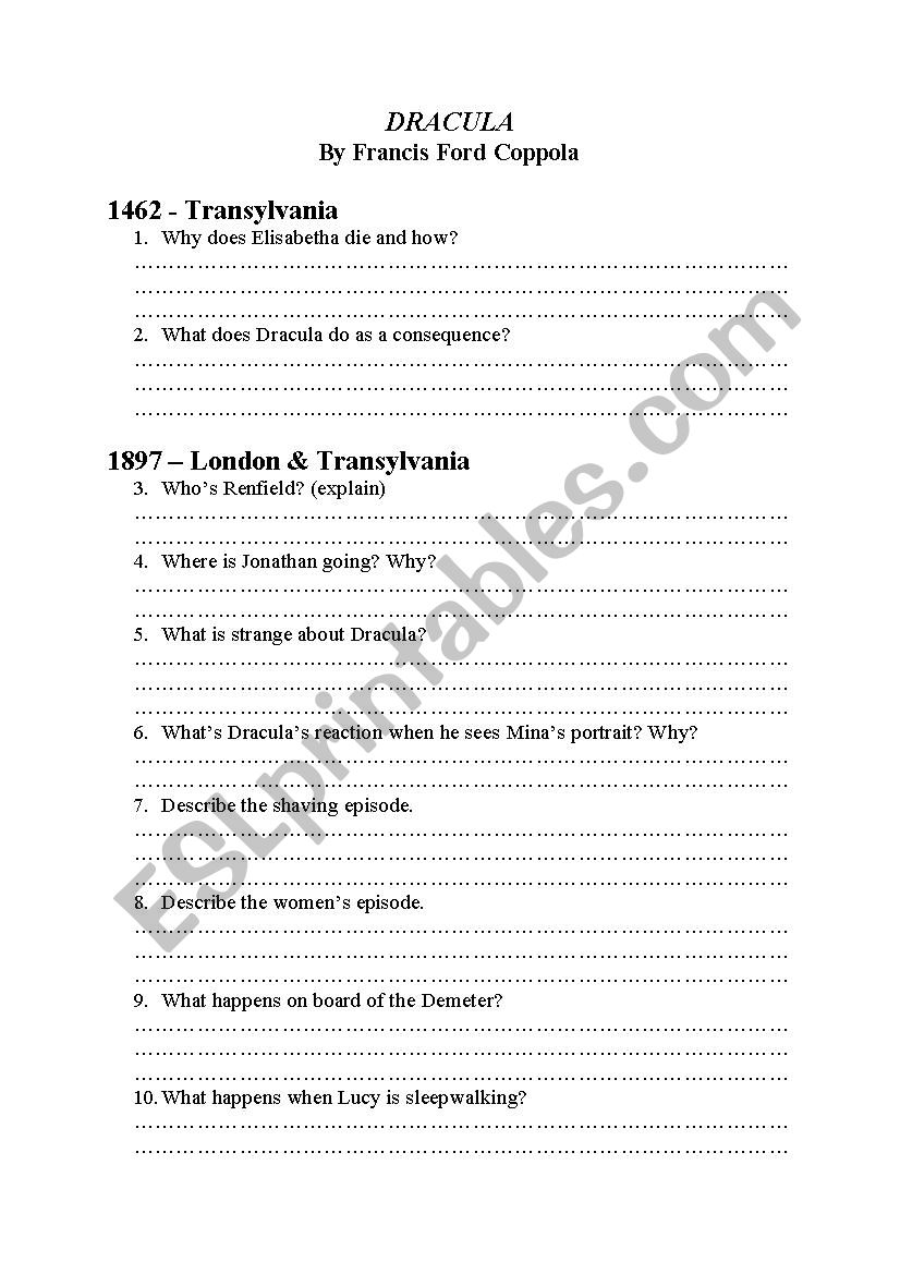 Film Dracula Coppola worksheet