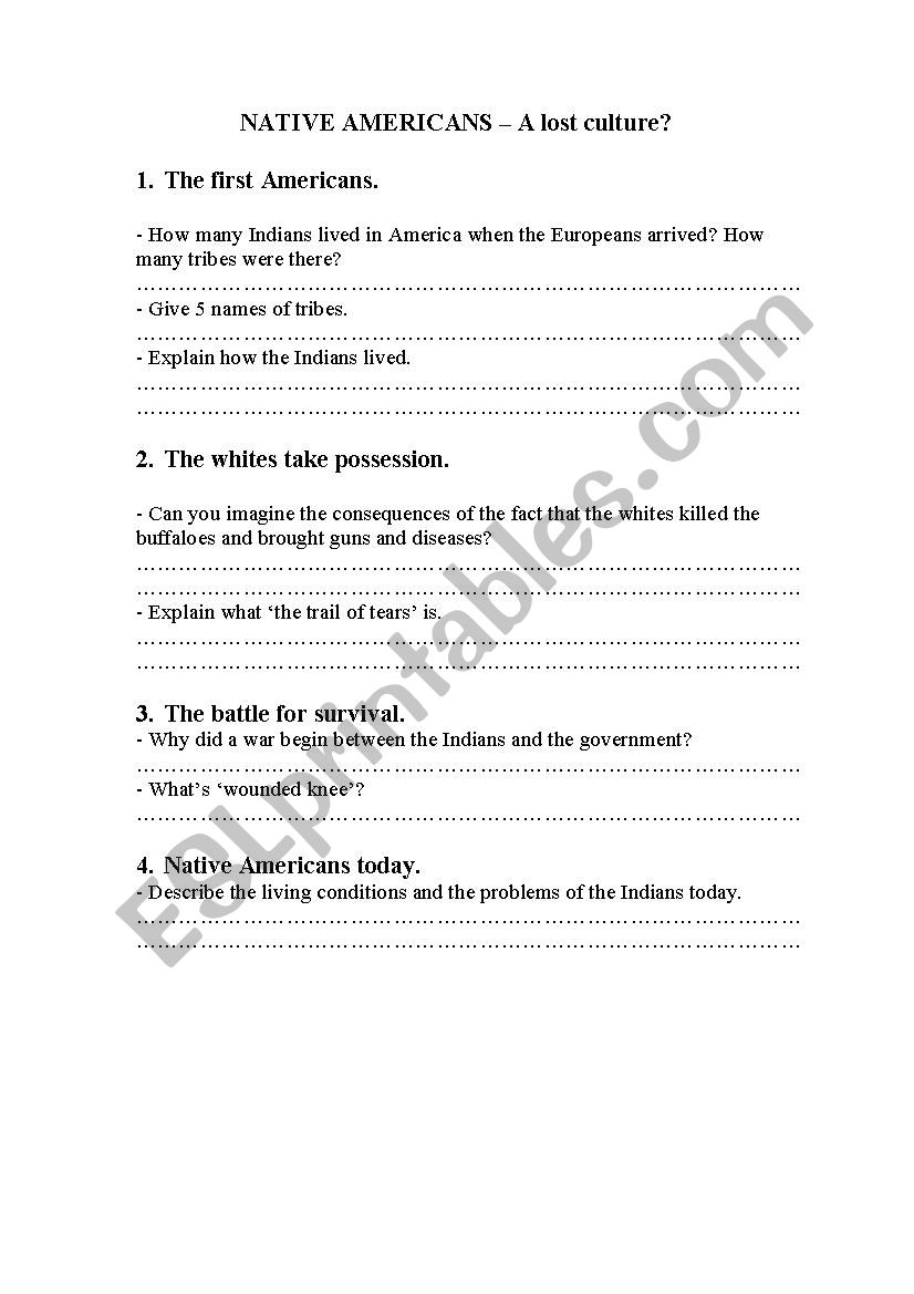 Native Americans worksheet