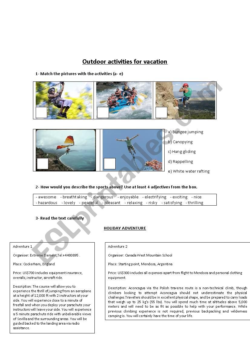 outdoor activities worksheet