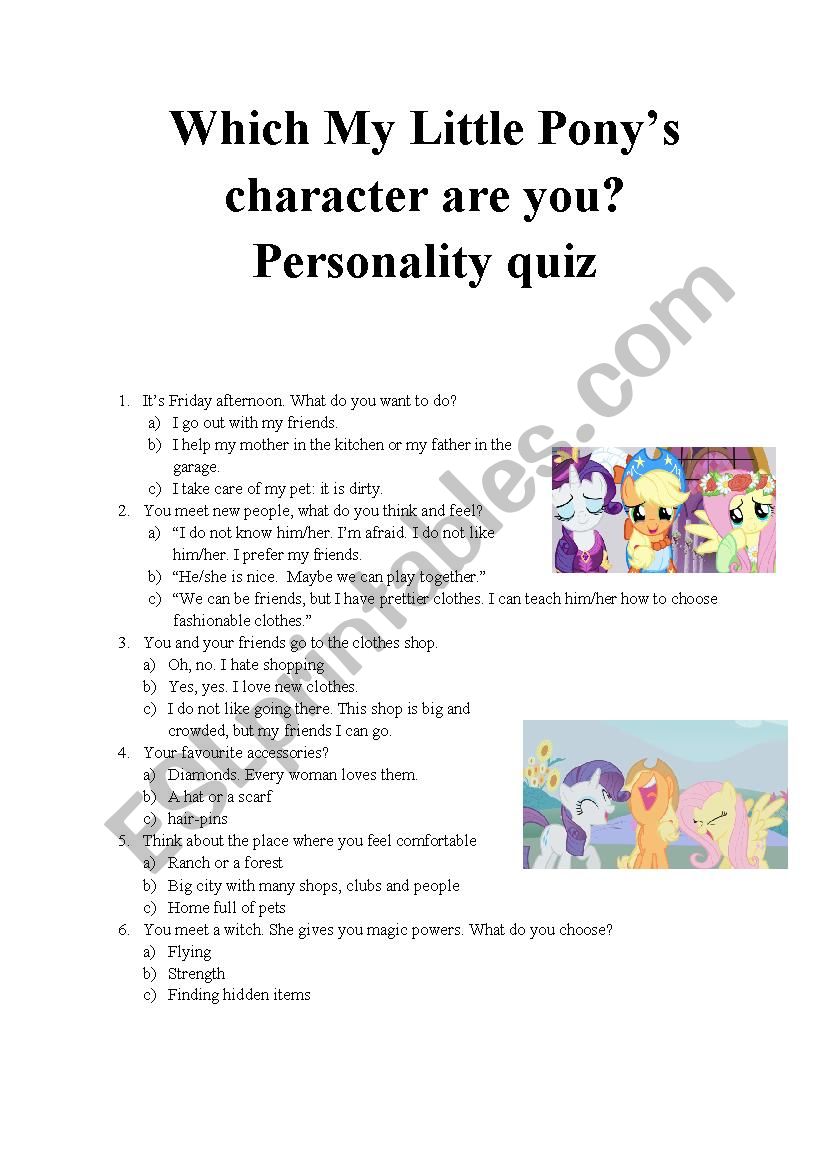 Which My Little Ponyâ€™s character are you? Personality quiz