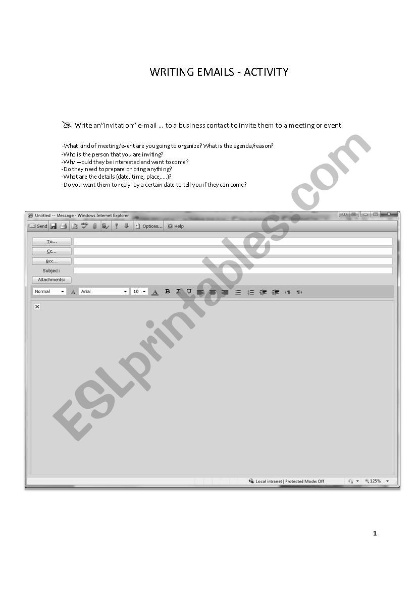 Writing emails worksheet