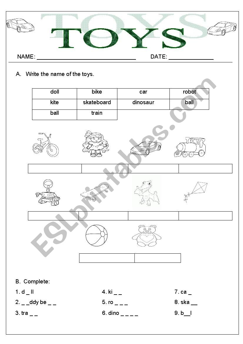 TOYS worksheet