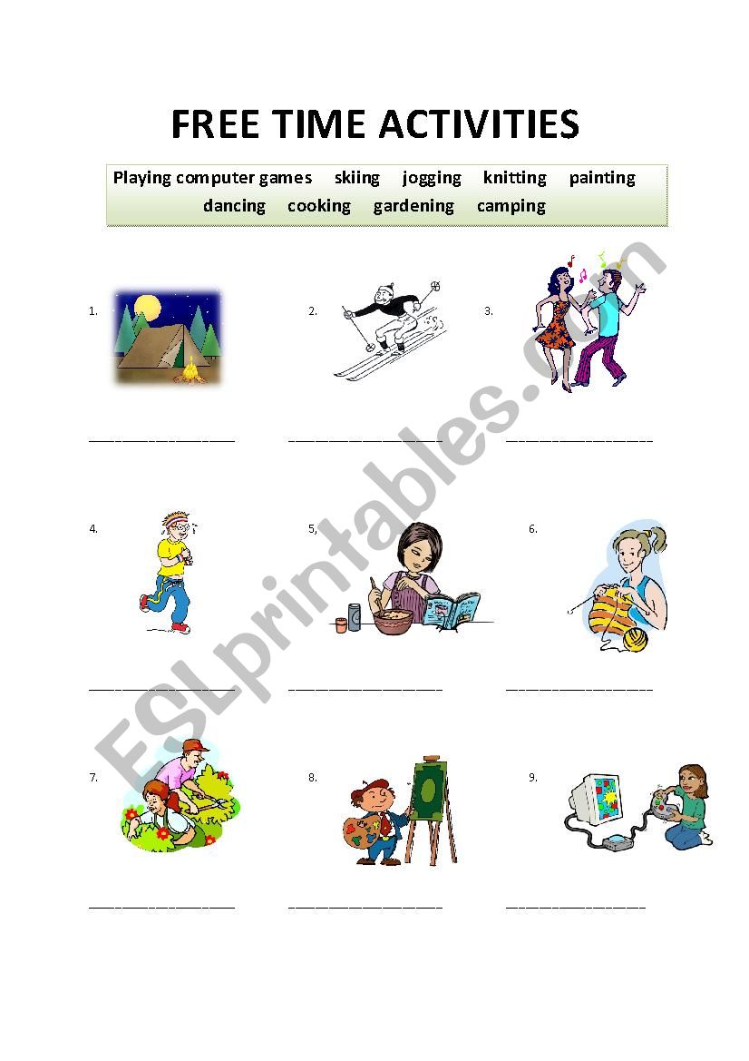 Free Time Activities worksheet