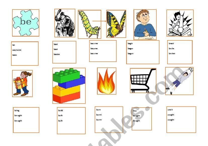 Irregular verbs - 1-10 - ESL with clipart