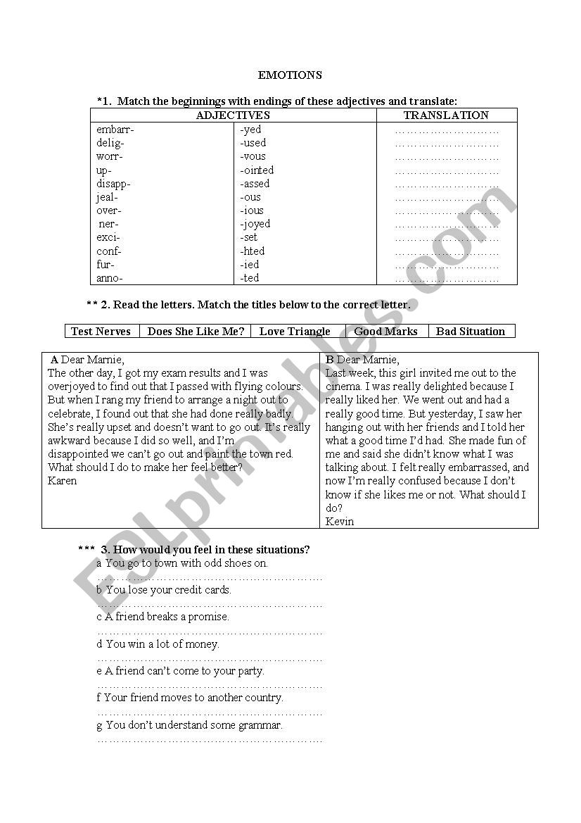 emotions worksheet