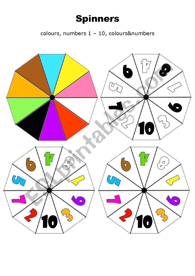 Spinner - numbers, colours worksheet