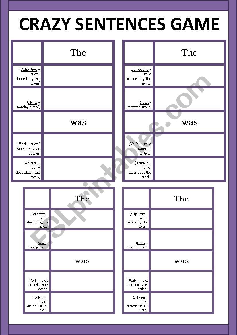 Crazy Sentences - game worksheet