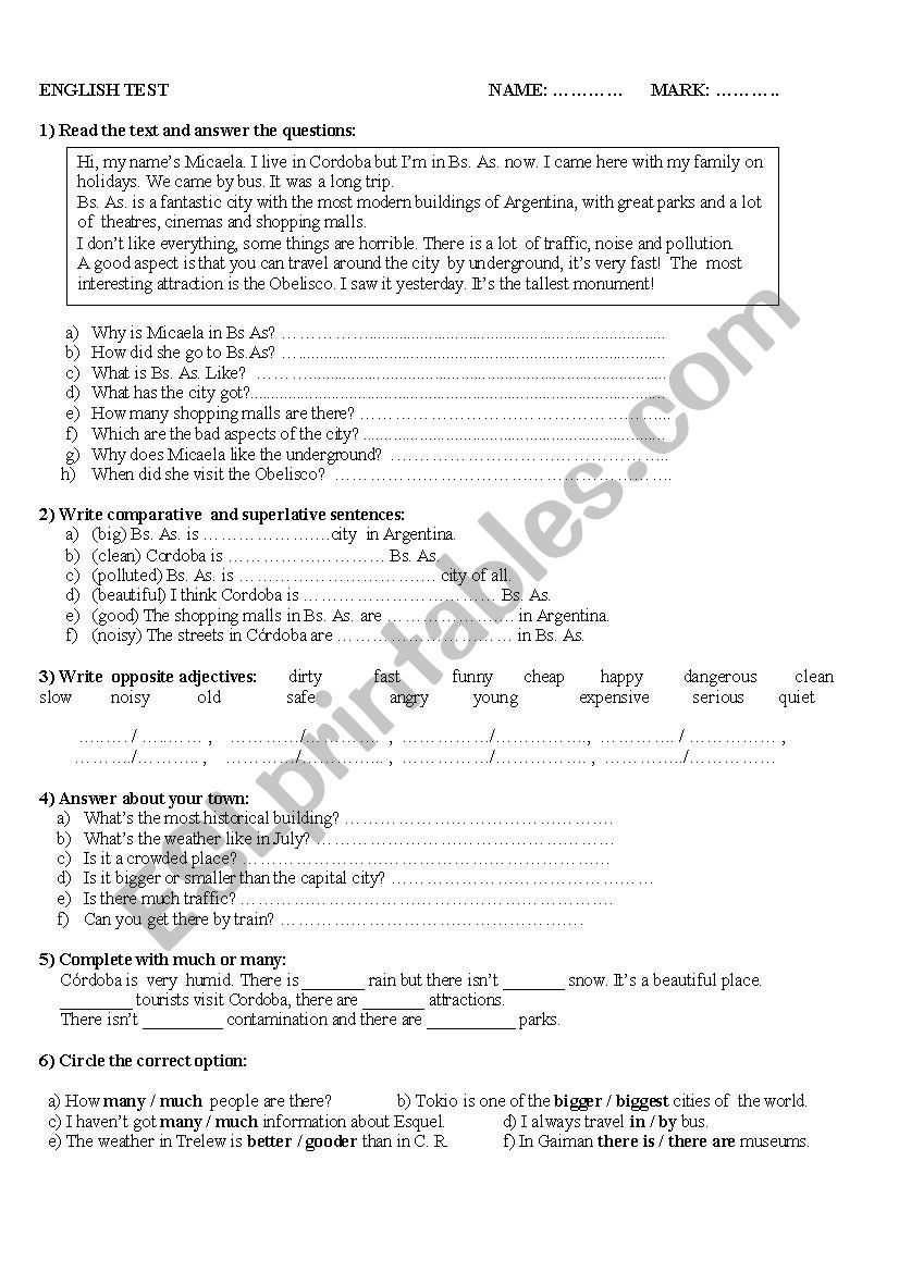 test worksheet worksheet
