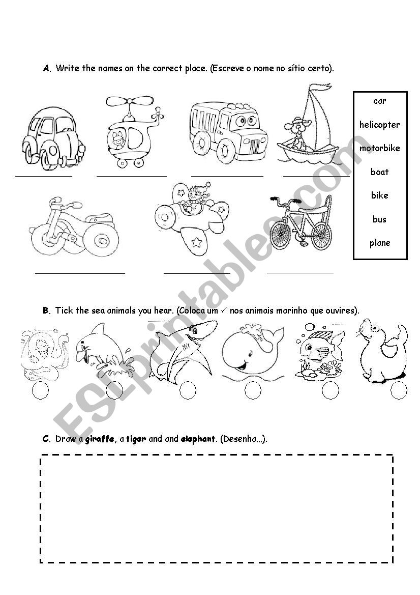 English test for kids worksheet