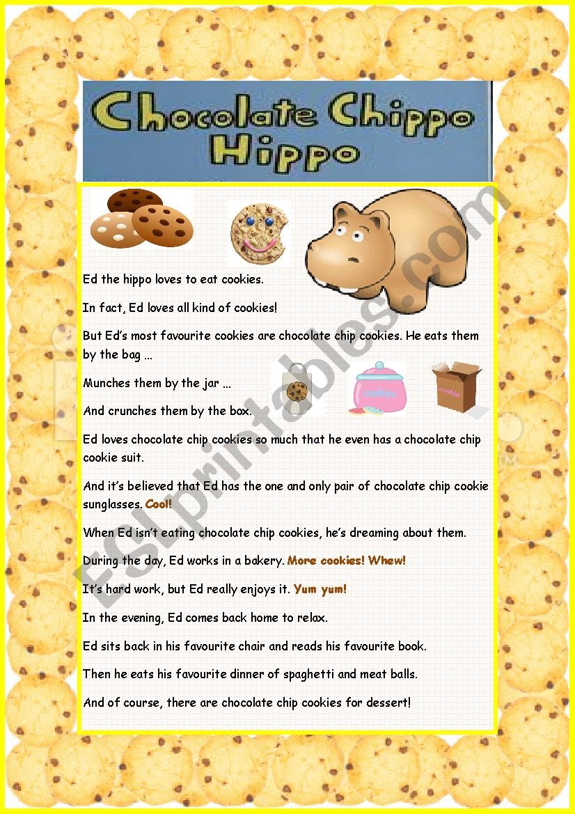 Chocolate Chippo Hippo worksheet