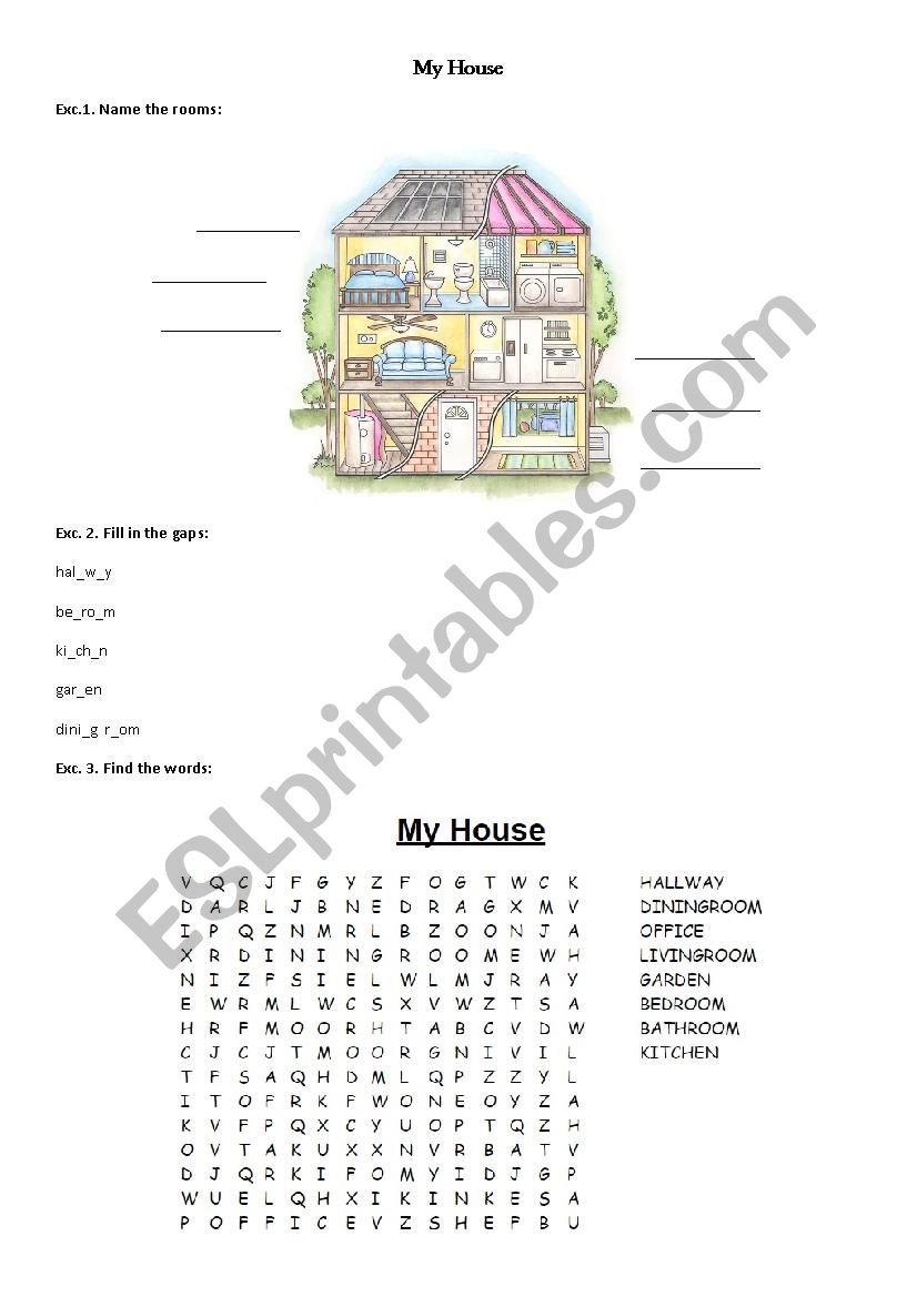 My House - names of the rooms worksheet