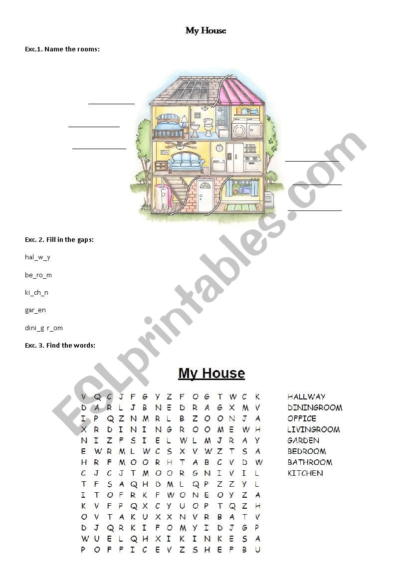 Rooms in the house - ESL worksheet by mytijana