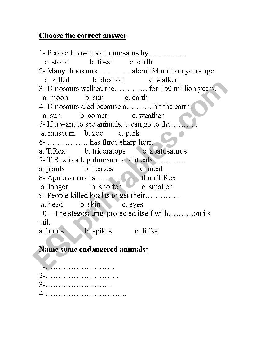 multiple choice  worksheet