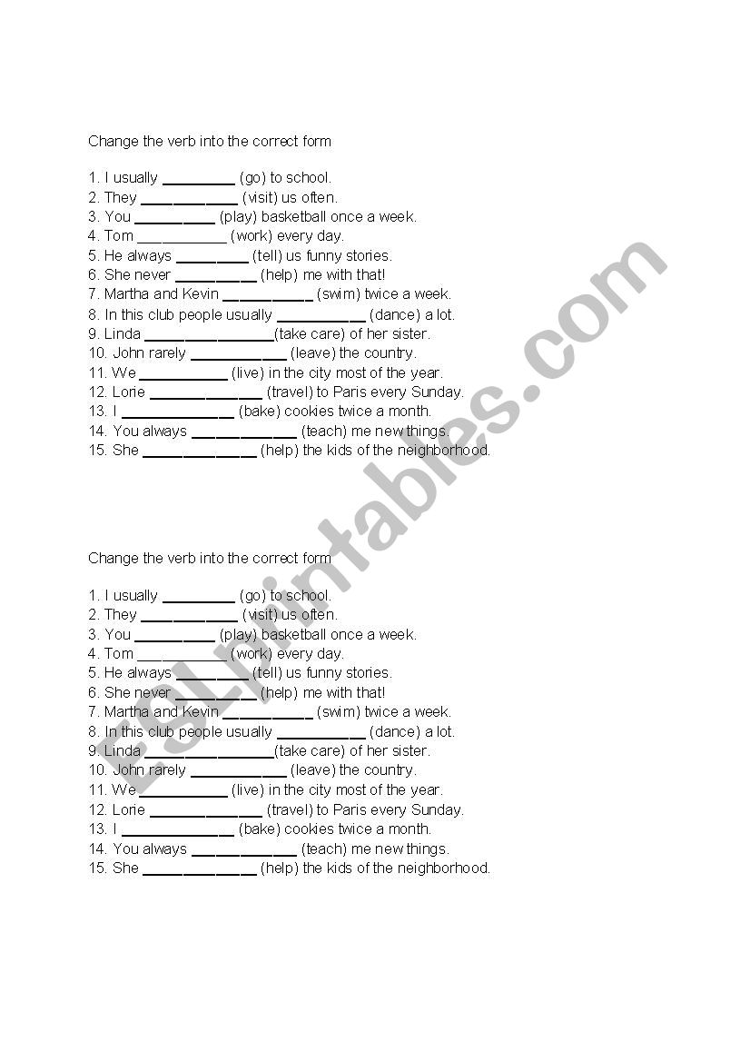 Present simple worksheet