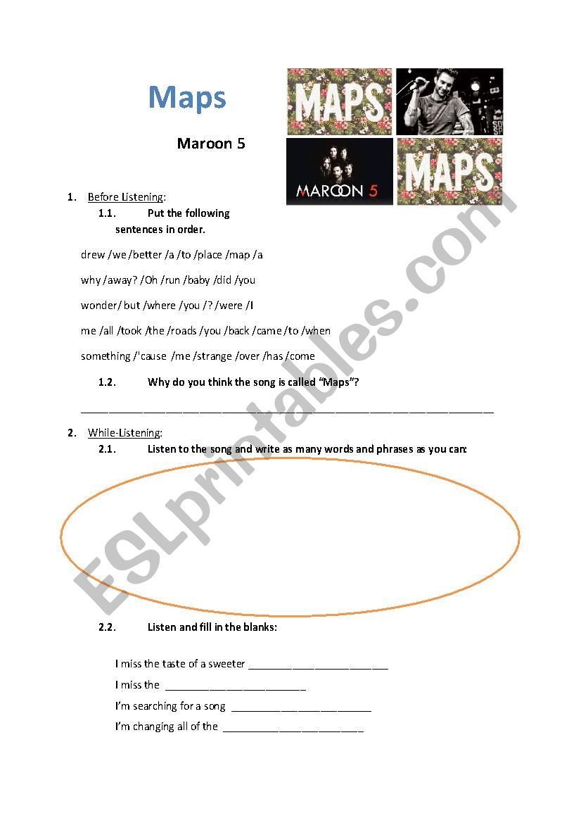 Maps Maroon 5 worksheet