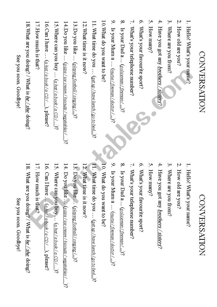 Conversation worksheet