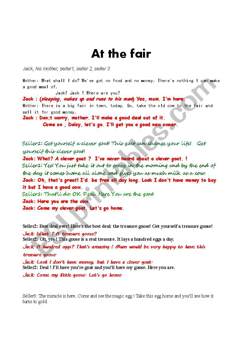 at the fair worksheet