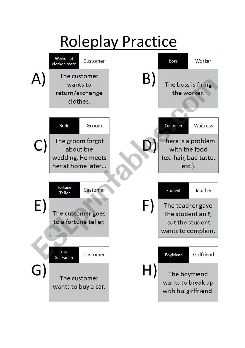 Assorted Roleplay Practice worksheet