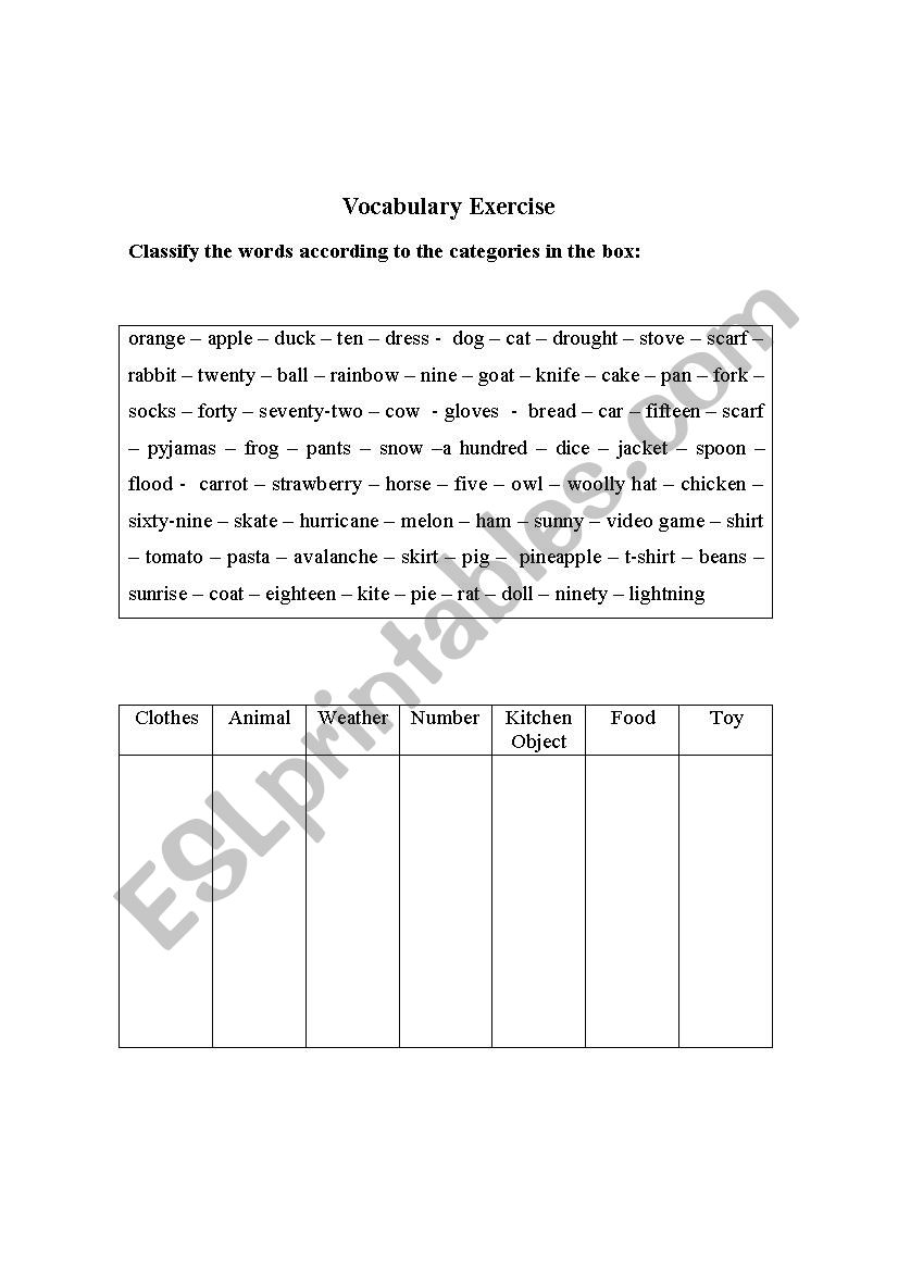 Vocabulary Exercise  worksheet