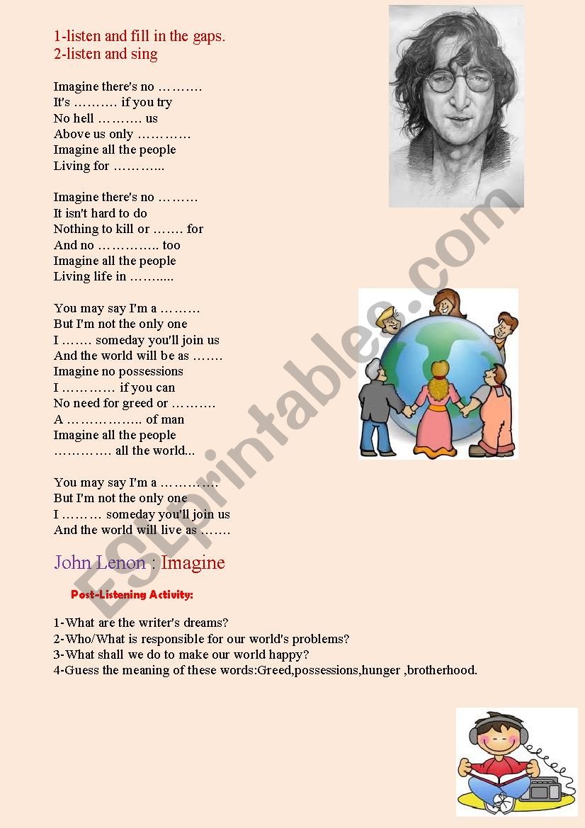 Imagine - John Lennon worksheet