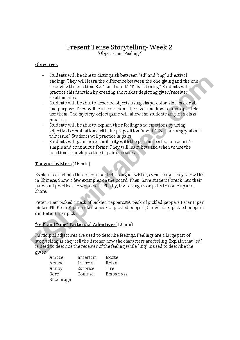 Present Tense Story Telling, difference between -ed and -ing