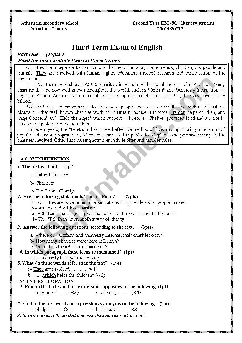 exam about chrities during disasters