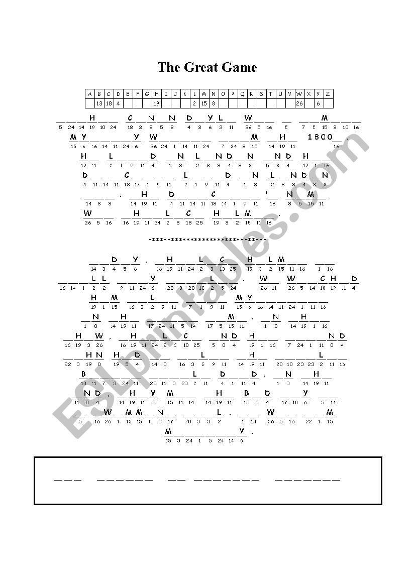 Sherlock Holmes Cryptogram worksheet